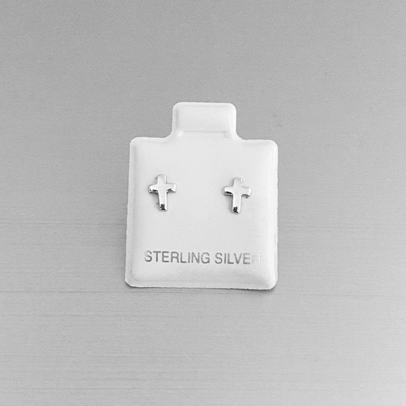 Sterling Silver Tiny Cross Earrings, Stud Earring, Silver Earrings, Religious - Picture 2 of 8